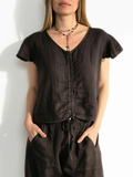 Blusa Italiana 100% Lino Tirita, color Chocolate