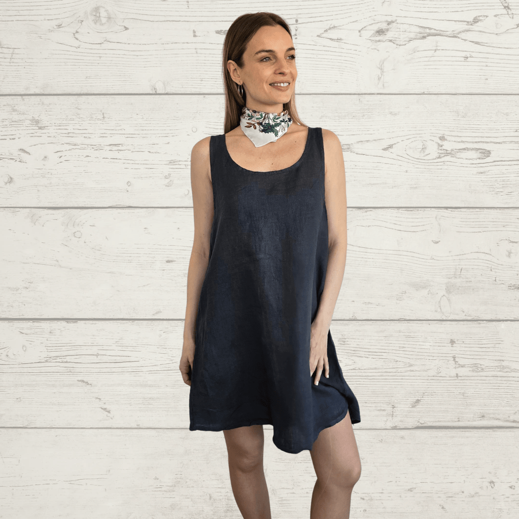 Vestido de Lino Italiano sin mangas, color Gris