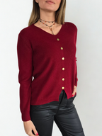 Sweater escote en V, color Burdeo