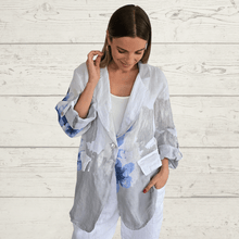 Cargar imagen en el visor de la galería, Chaqueta Blazer de Lino Italiano, estampada, fondo Blanco
