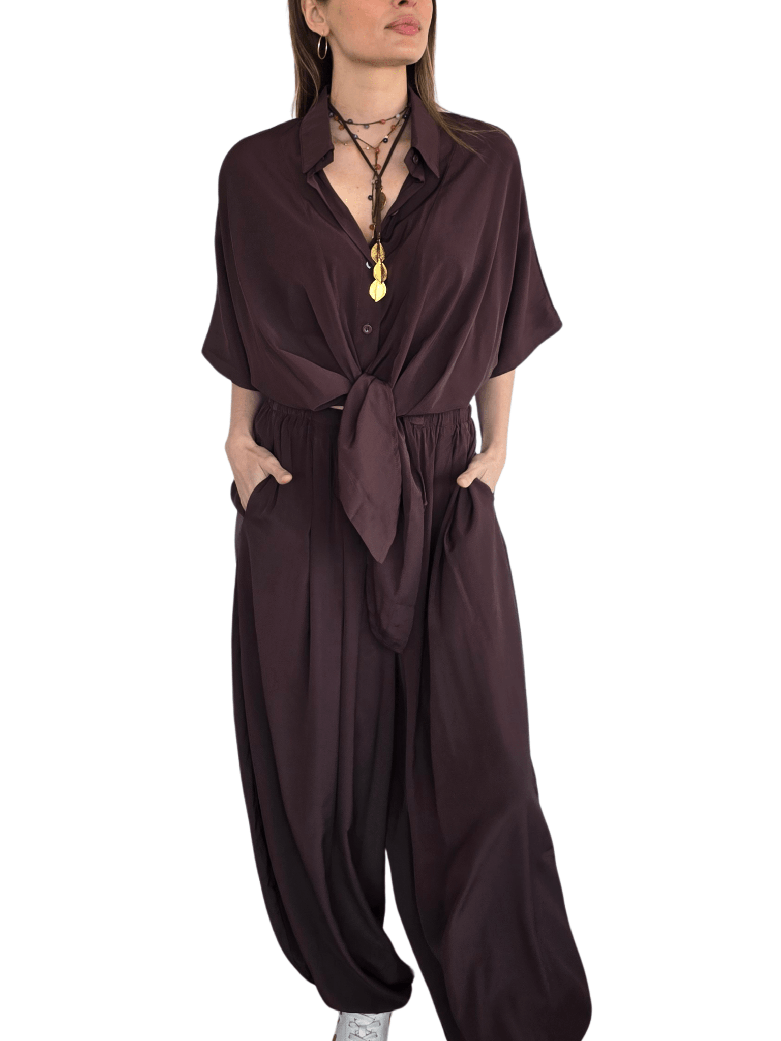 Blusa con Amarra, color Chocolate