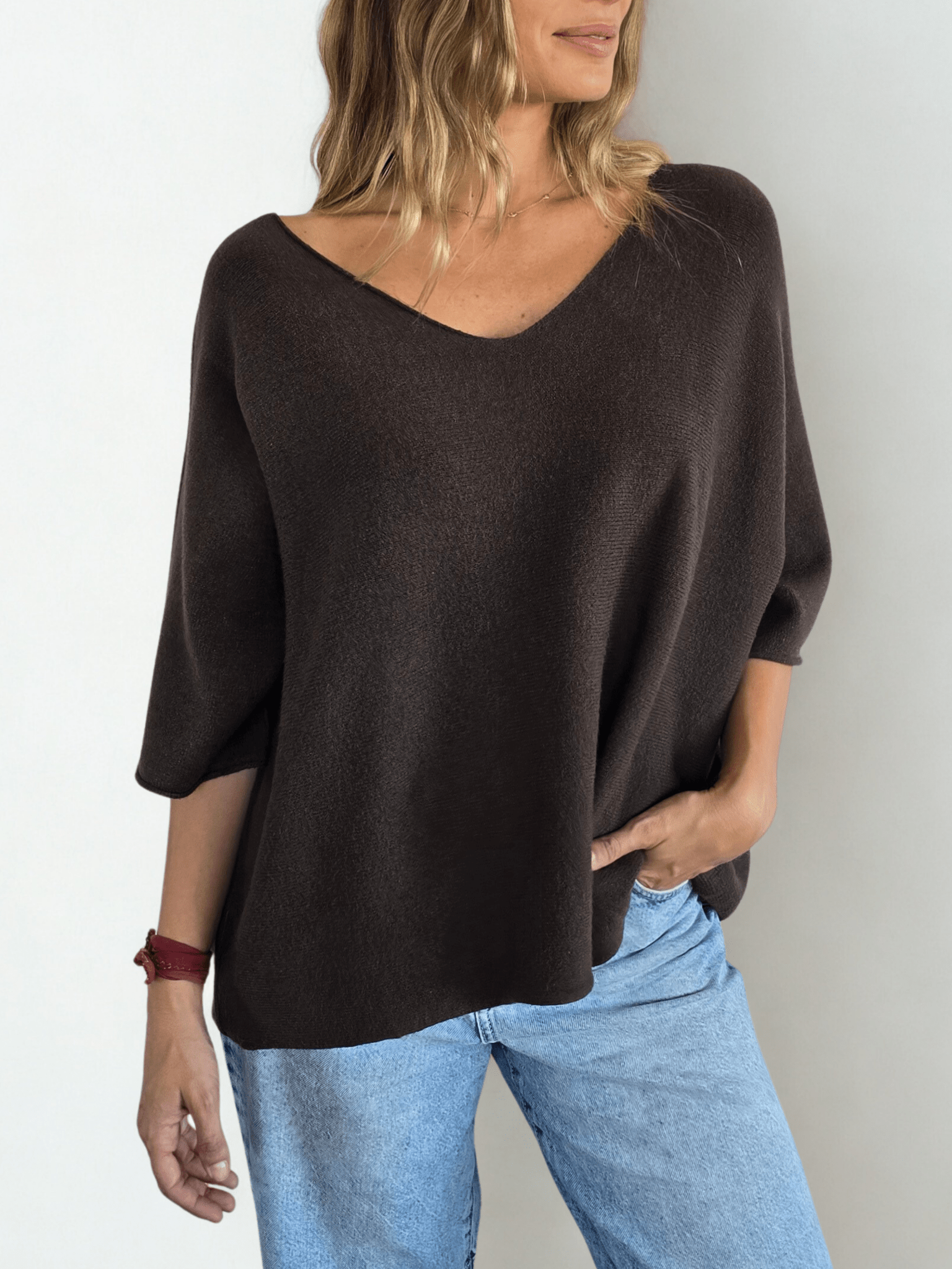 Sweater Italiano Manga 3/4, color Chocolate