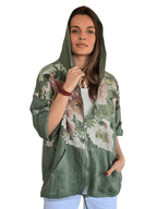 Chaqueta Italiana 100% Lino Estampado, fondo Verde