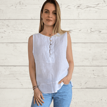 Cargar imagen en el visor de la galería, Blusa de Lino Italiano botoncitos, color Blanco
