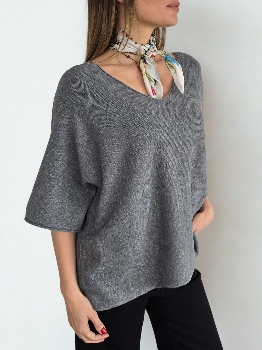 Sweater Italiano Manga 3/4, color Gris Oscuro