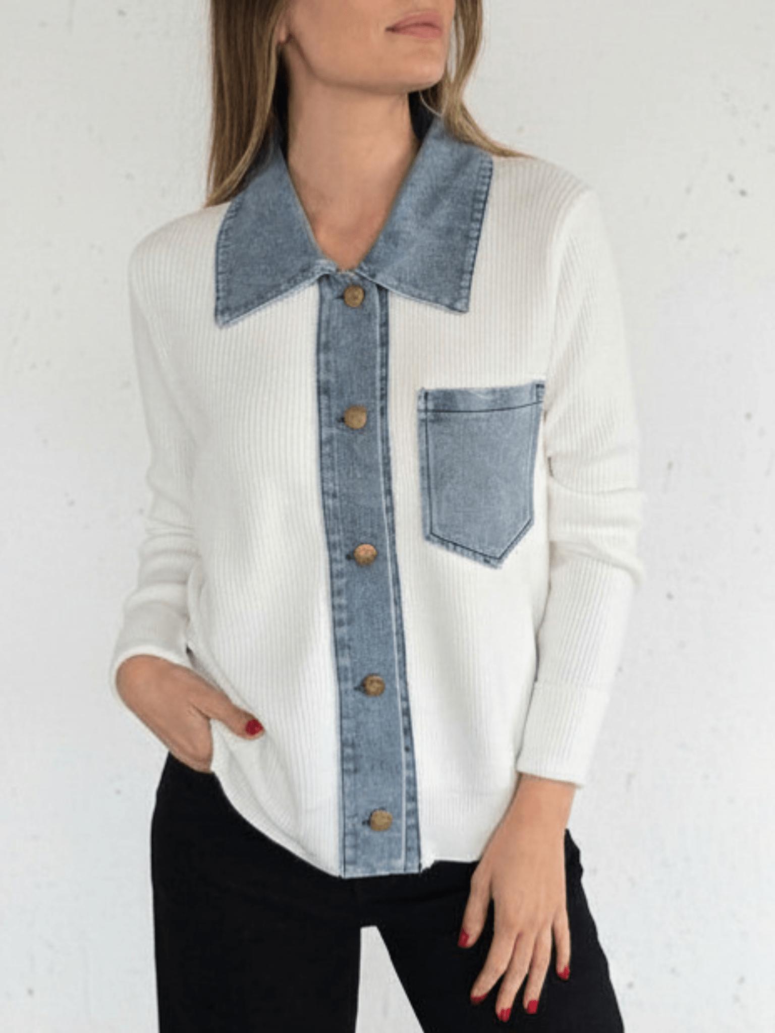 Chaleco con Jeans, color Blanco
