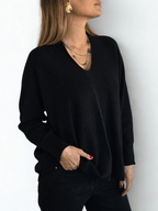 Sweater escote en V con ribete, color Negro