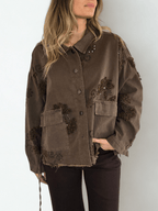 Chaqueta Italiana Bordada, color Chocolate