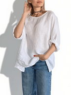 Blusa 100% Lino Italiano Ancha, color Blanco