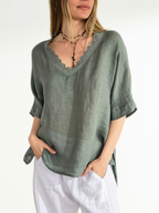 Blusa Italiana Escote Bordado, color Verde