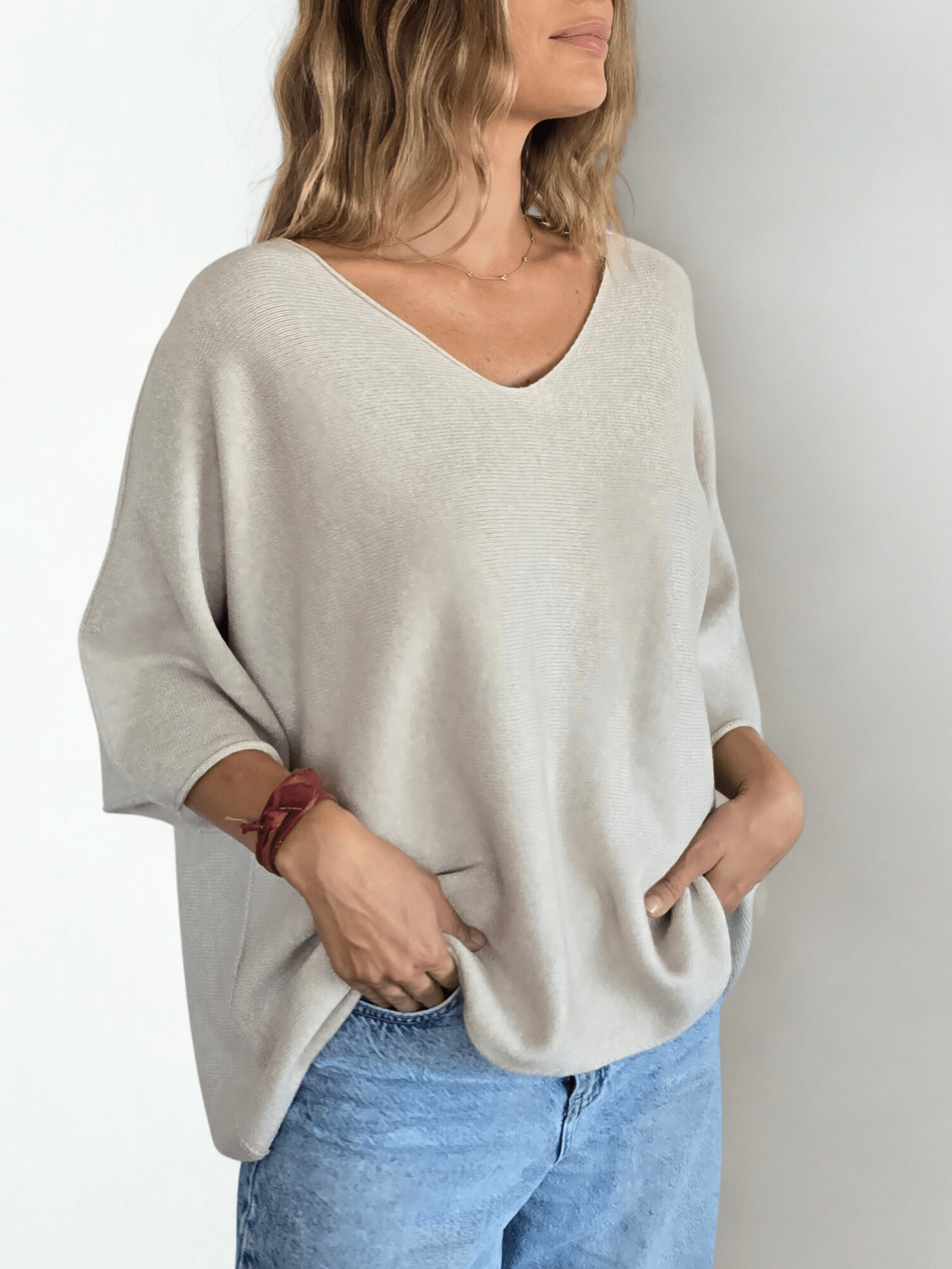 Sweater Italiano Manga 3/4, color Beige