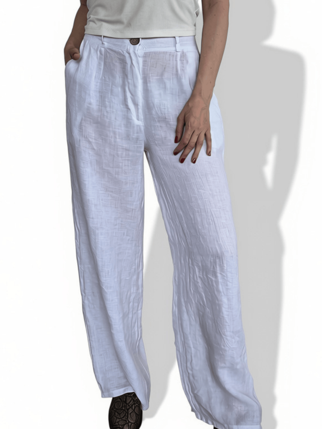 Pantalón 100% Lino Italiano, color Blanco