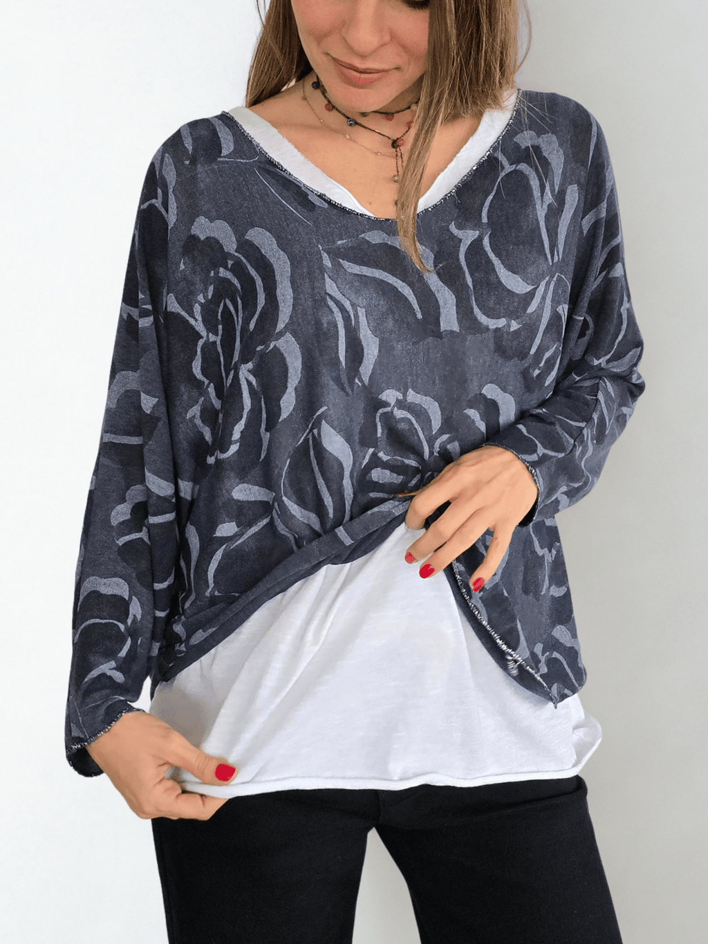 Sweater Italiano Estampado con Polera, color Azul