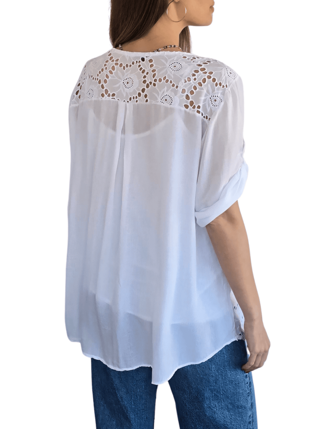 Blusa Italiana Macramé con Polera, color Blanco