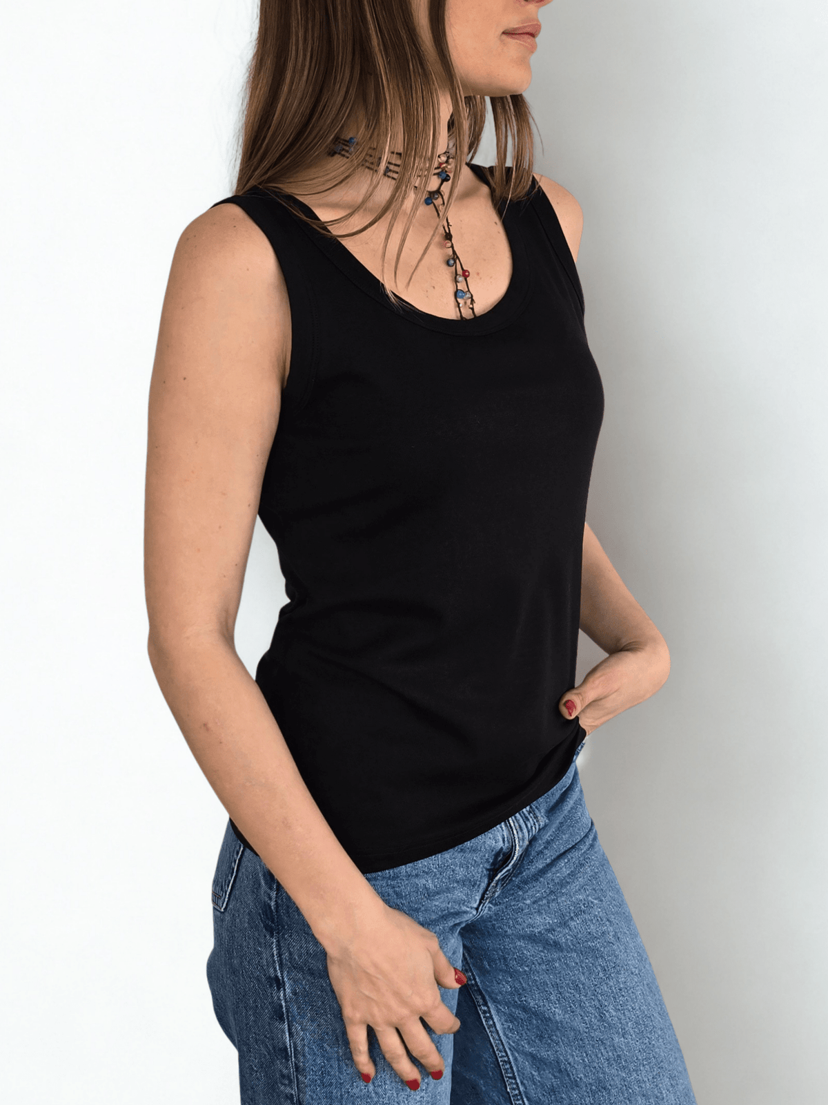 Polera Básica Sin Mangas, color Negro