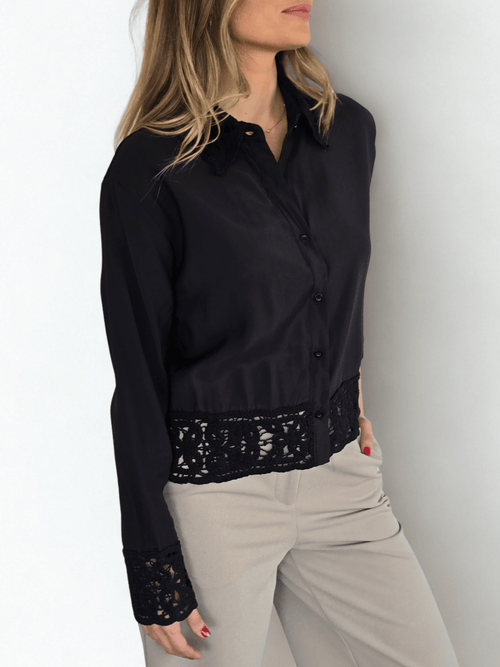 Blusa con Macramé, color Negro