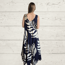 Cargar imagen en el visor de la galería, Vestido largo estampado, color Azul con beige
