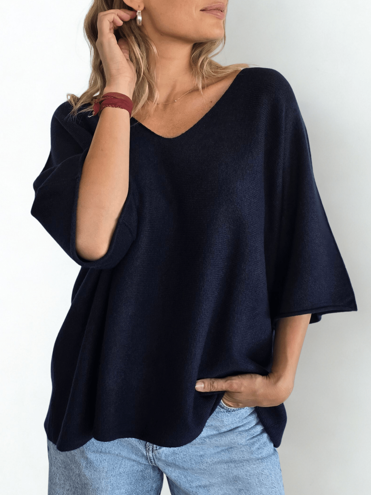 Sweater Italiano Manga 3/4, color Azul Marino