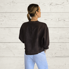 Cargar imagen en el visor de la galería, Chaqueta Bomber 100% Lino Italiano, color Chocolate
