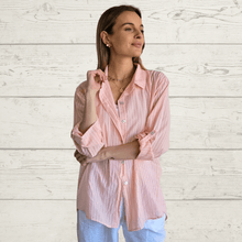 Cargar imagen en el visor de la galería, Blusa Italiana rayada, color rosado con blanco
