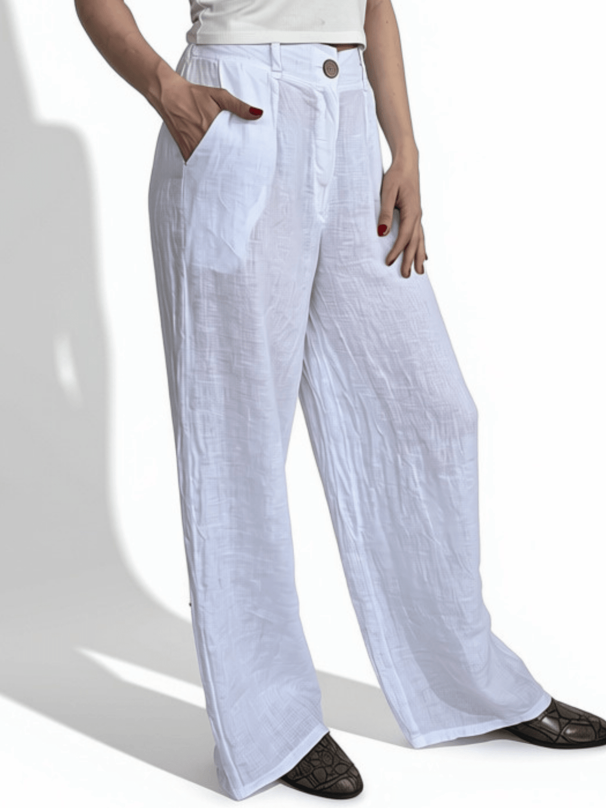 Pantalón 100% Lino Italiano, color Blanco