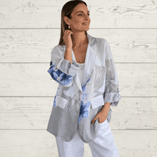 Cargar imagen en el visor de la galería, Chaqueta Blazer de Lino Italiano, estampada, fondo Blanco
