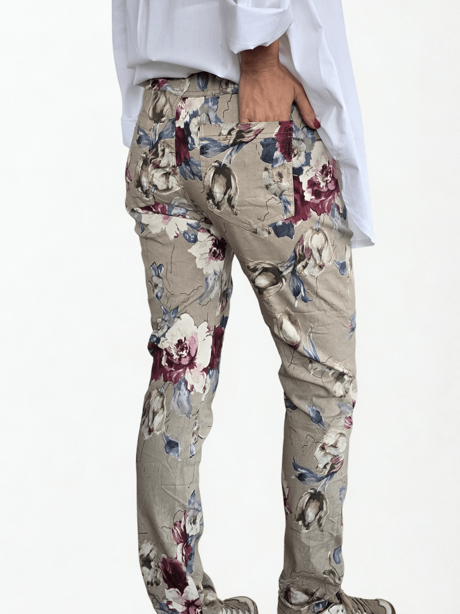 Pantalón Jogger Italiano, fondo Taupe con Azul