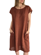 Vestido Italiano 100% Lino, color Terracota