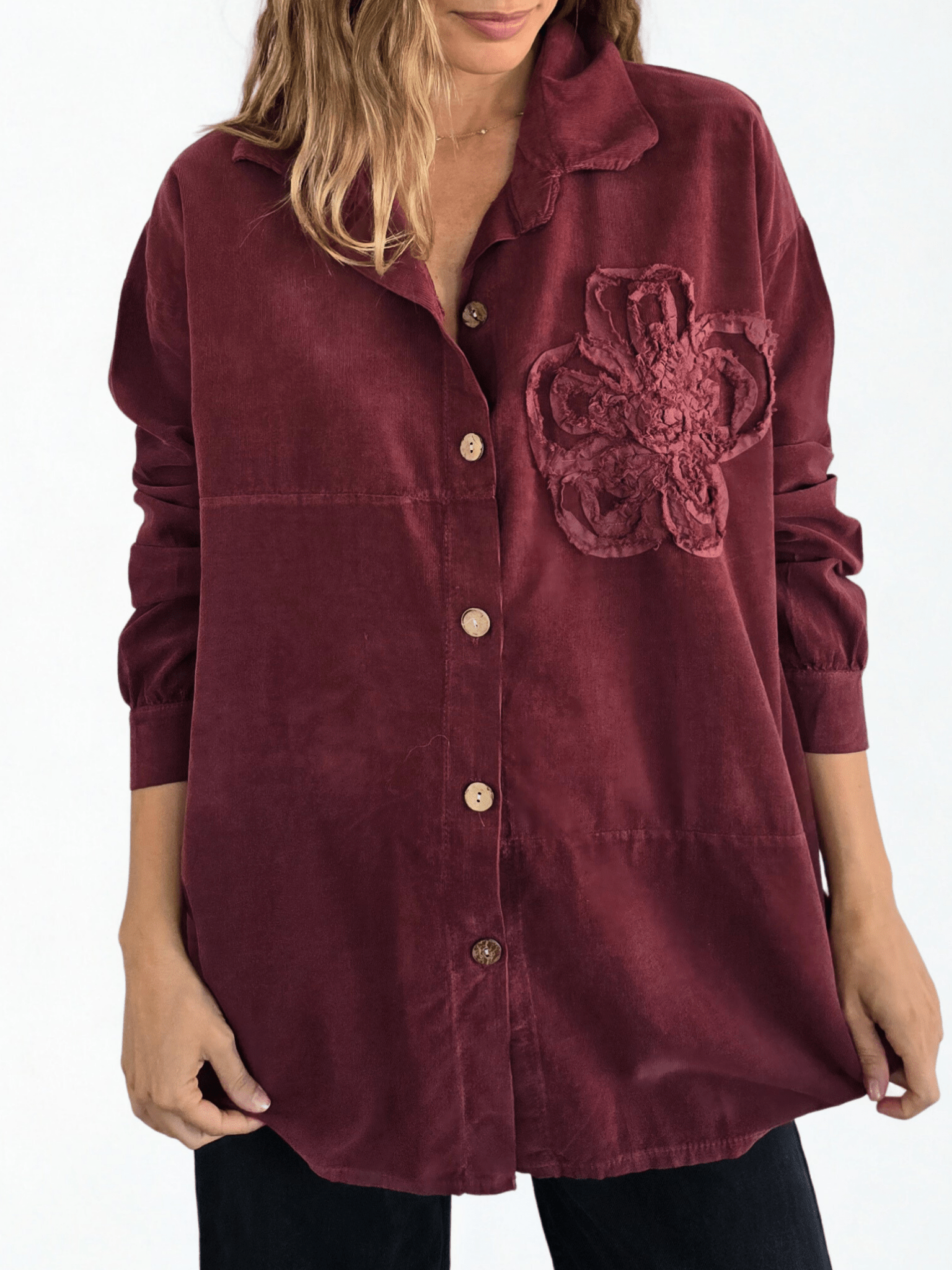 Blusa Italiana Cotelé mil rayas Flor, color Burdeo