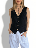 Blusa Gillette Italiano 100% Lino, color Negro
