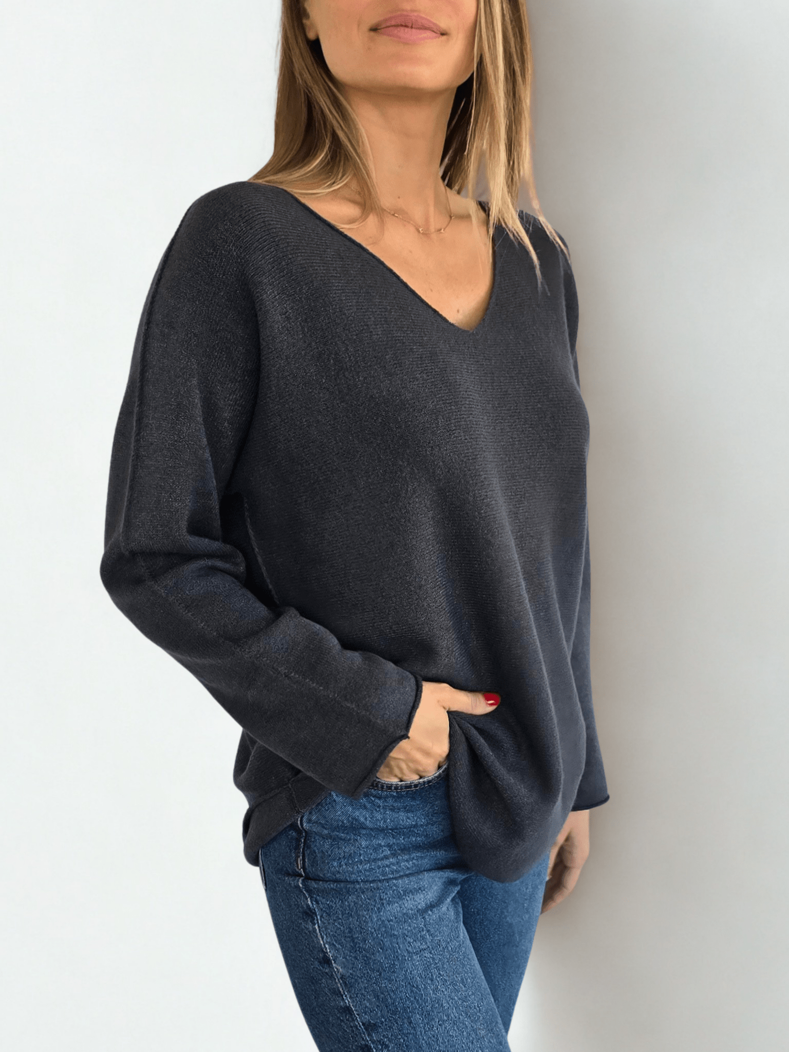 Sweater Italiano escote en V, color Gris