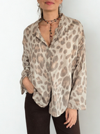 Blusa Italiana Animal Print, fondo Beige