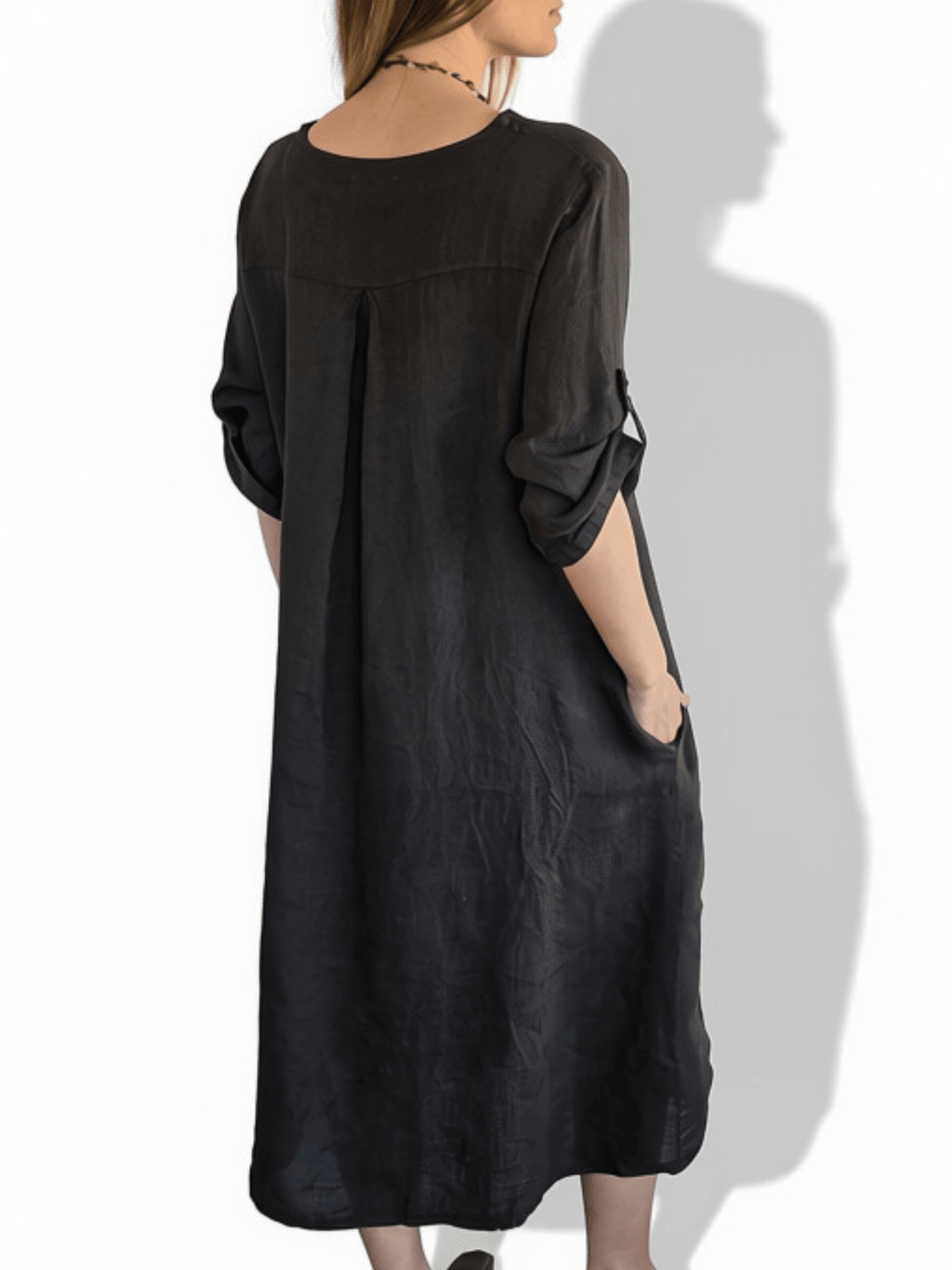 Vestido Italiano 100% Lino Botones, color Chocolate