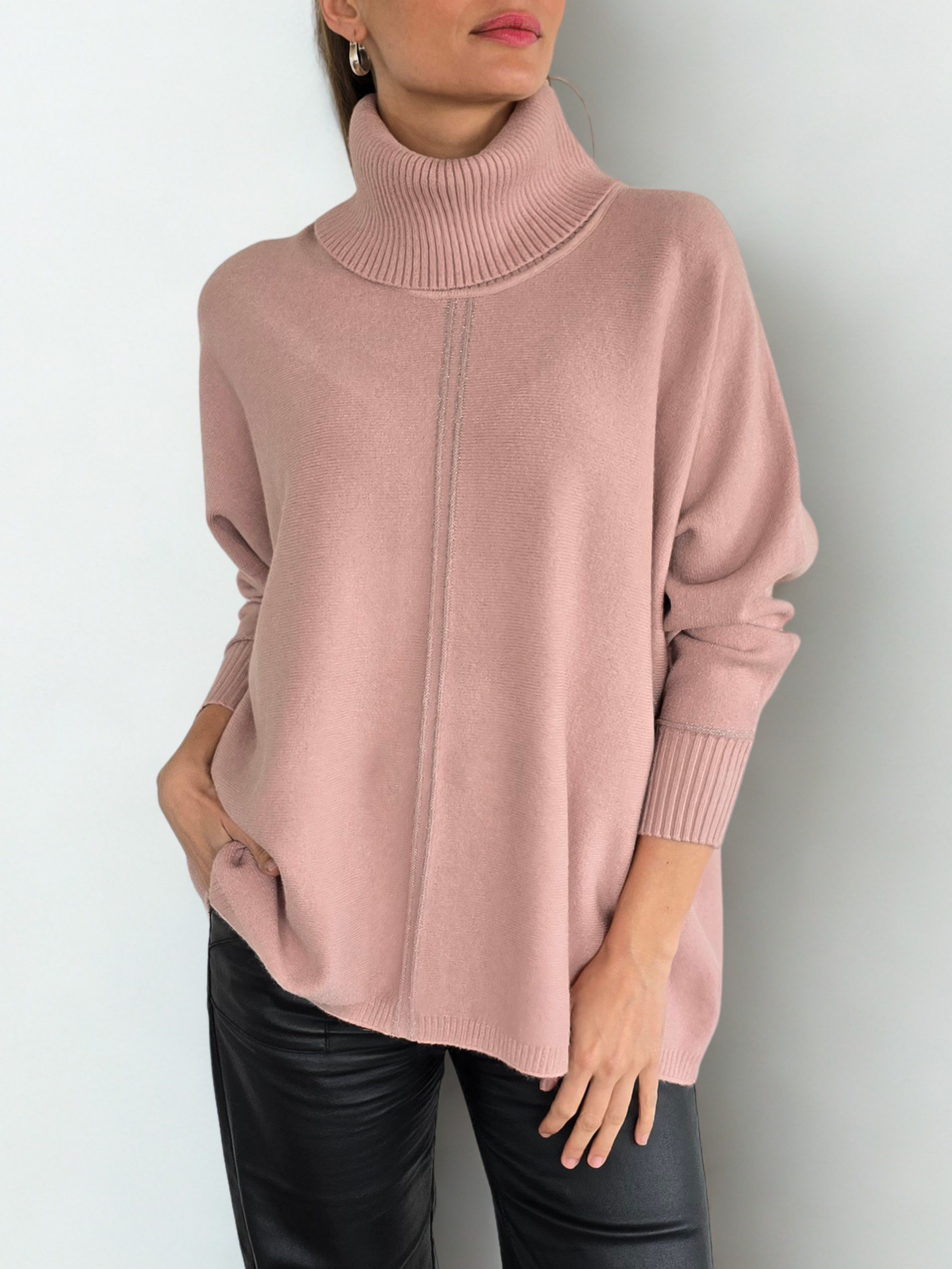 Sweater cuello subido Ribete, color Rosado