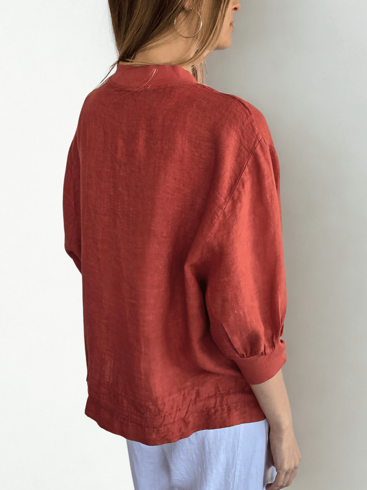 Chaqueta Bomber Italiana 100% Lino, color Terracota