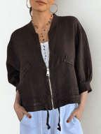 Chaqueta Bomber Italiana 100% Lino, color Chocolate