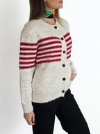 Chaleco con Rayas, color Beige con Rojo