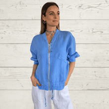 Cargar imagen en el visor de la galería, Chaqueta Bomber 100% Lino Italiano, color Jacinto
