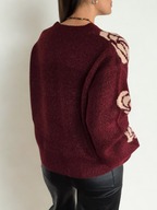 Sweater Flores en las Mangas, color Burdeo