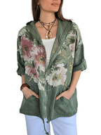 Chaqueta Italiana 100% Lino Estampado, fondo Verde