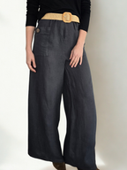 Pantalón de Lino Italiano con Cinturón, color Gris