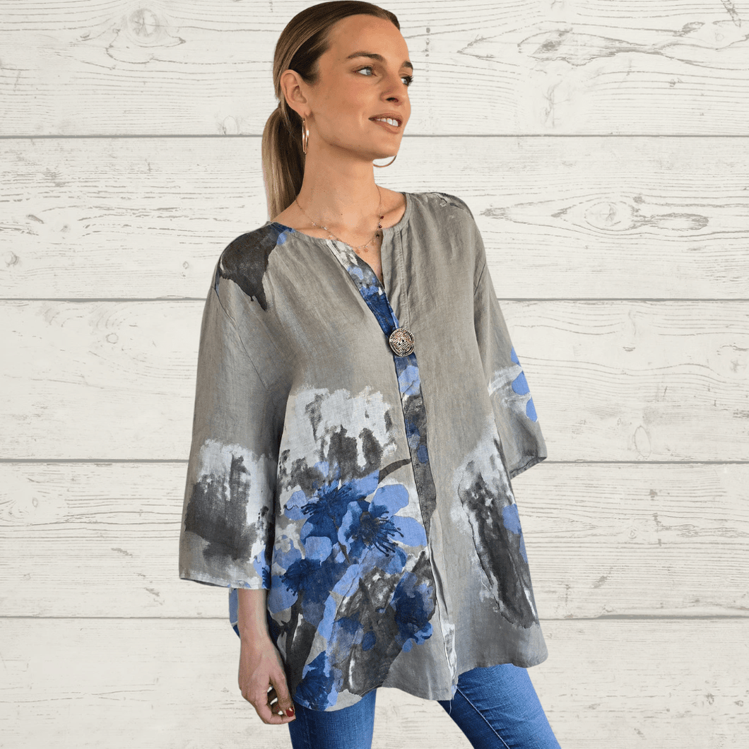 Blusa Italiana estampada un botón, fondo Taupe