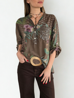 Blusa Italiana Estampada, fondo Chocolate
