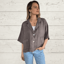 Cargar imagen en el visor de la galería, Chaqueta Italiana de Lino dos botones, color Chocolate
