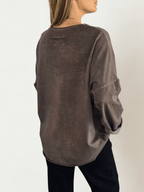 Sweater Polerón Teñido con desflecado, color Chocolate