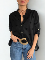 Blusa Italiana Bordado Circulos, color Negro