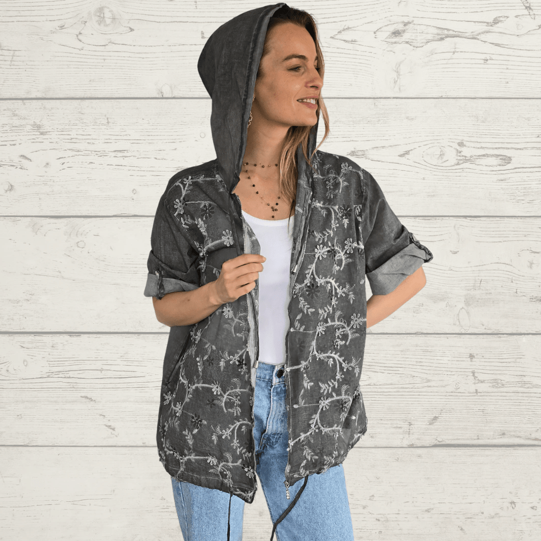 Chaqueta Bordada, color Gris