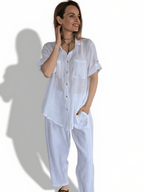 Blusa Italiana 100% Lino dos Bolsillos, color Blanco