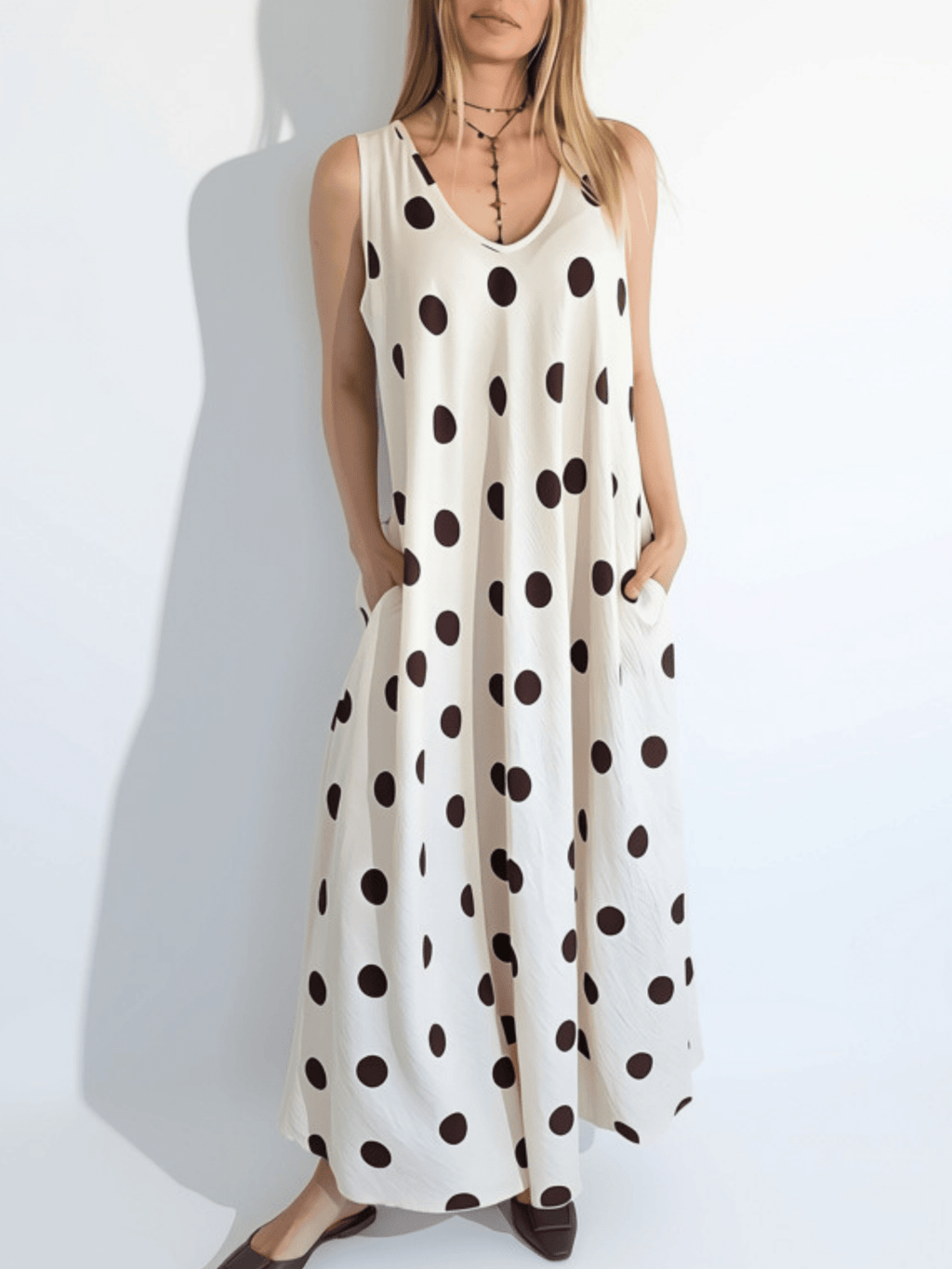 Vestido Lunares, fondo Beige