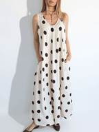 Vestido Lunares, fondo Beige